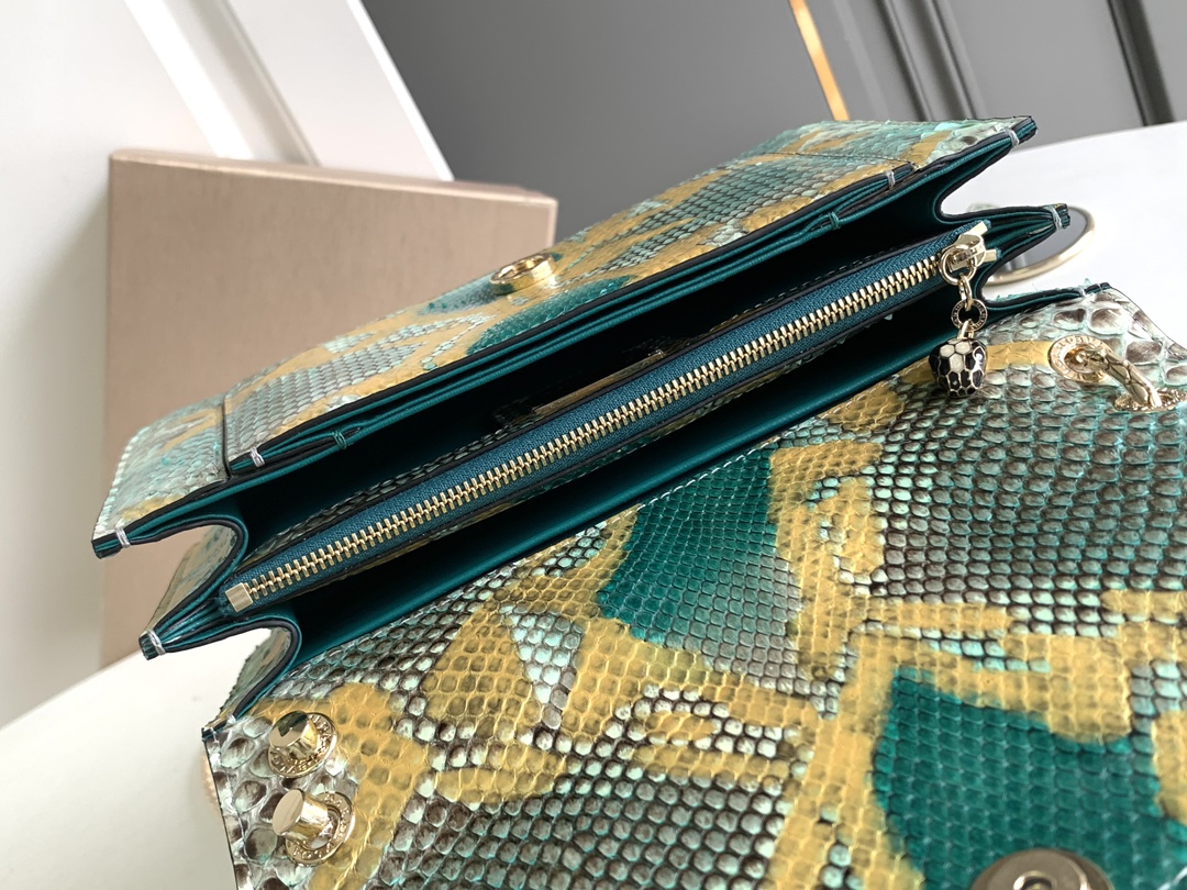 Bvlgari Serpenti Forever Medium Crossbody Bag in Yellow/Green Python Skin 